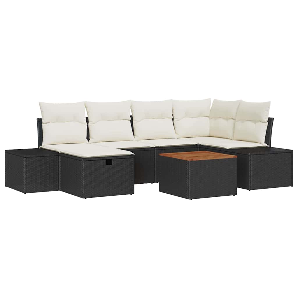 Garten-Sofa-Set mit Kissen 7 pcs Schwarz Poly Rattan